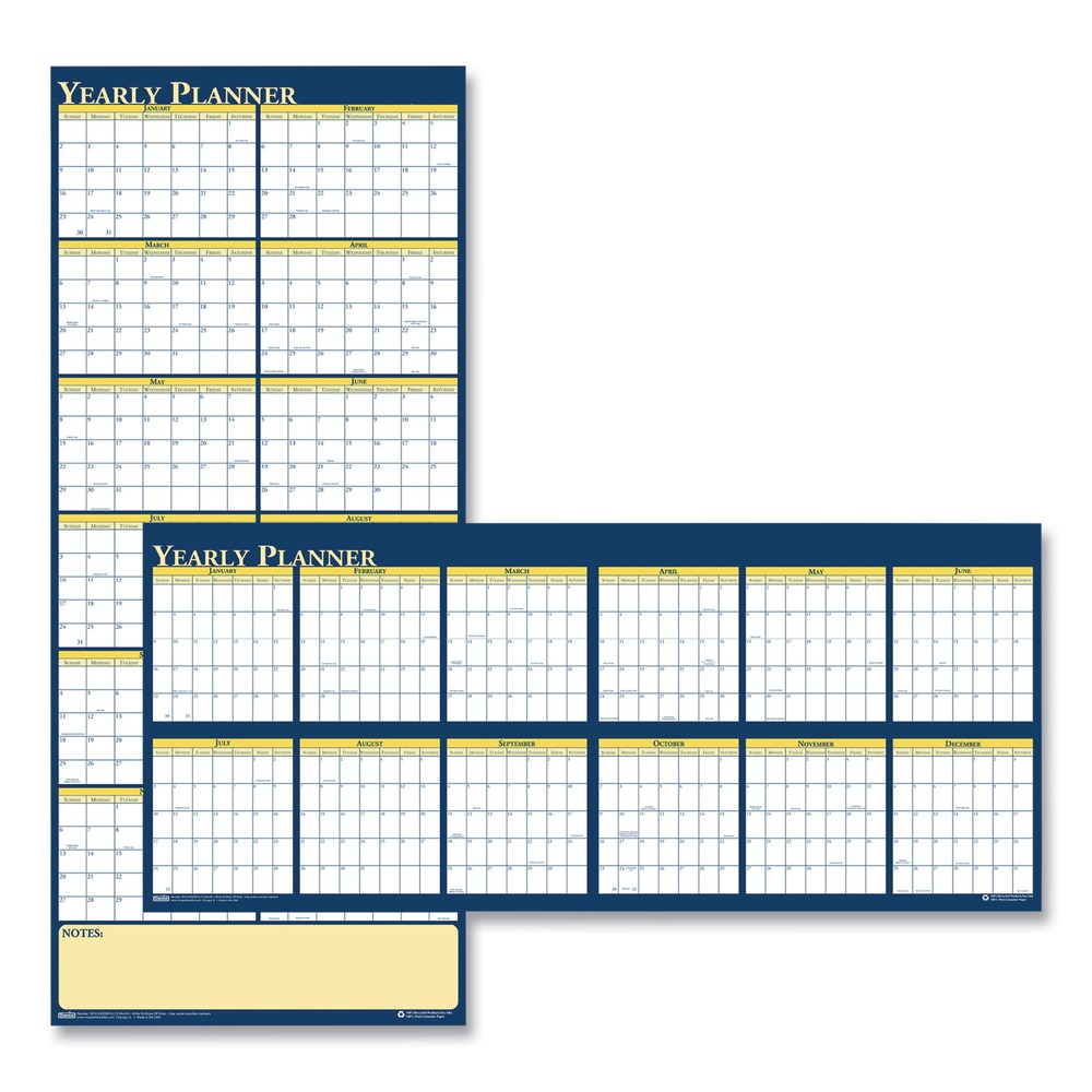 House of Doolittle 12-Month (Jan to Dec): 2026 60 in. x 26 in. Recycled Reversible Yearly Wall Planner - White/Blue/Yellow Sheets