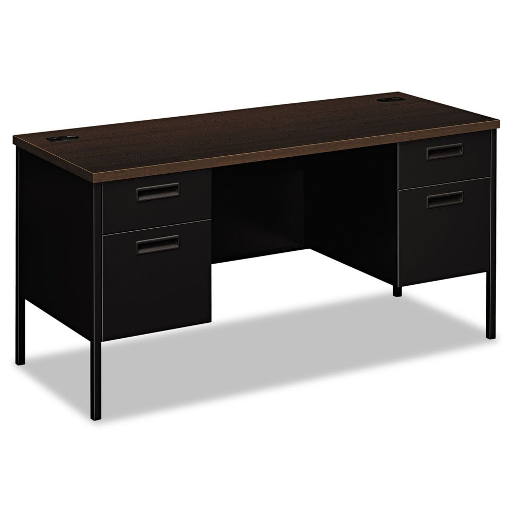 HON Metro Classic Series 60 in. x 24 in. x 29.5 in. 2 Box/ 2 File Double Pedestal Credenza with Kneespace - Mocha/Black