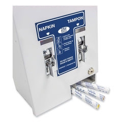 HOSPECO 11.13 in. x 7.63 in. x 26.38 in. 25 Cent Coin Mechanism Dual Sanitary Napkin/Tampon Dispenser - White/Blue
