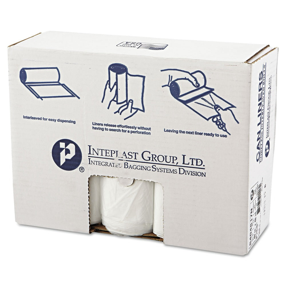 Inteplast Group S404817N 45 gal. 17 microns 40 in. x 48 in. High-Density Interleaved Commercial Can Liners - Clear (25 Bags/Roll, 10 Rolls/Carton)