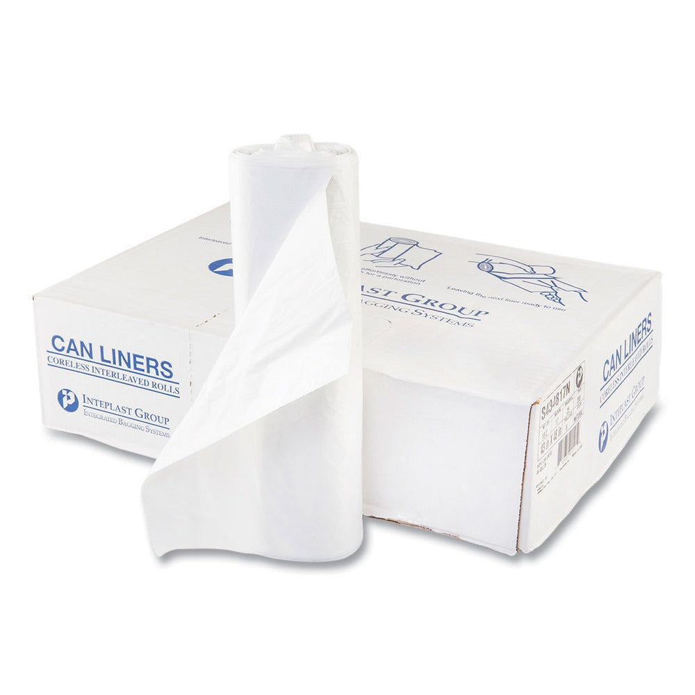 Inteplast Group S434817N 60 gal. 17 microns 43 in. x 48 in. High-Density Interleaved Commercial Can Liners - Clear (25 Bags/Roll, 8 Rolls/Carton)