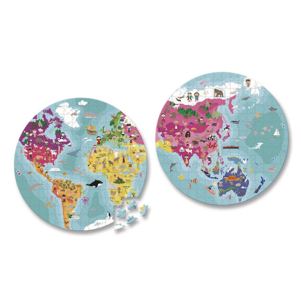 Janod Ages 7 Years and Up Round Double-Sided Planet Suitcase Cardboard Puzzle - Blue