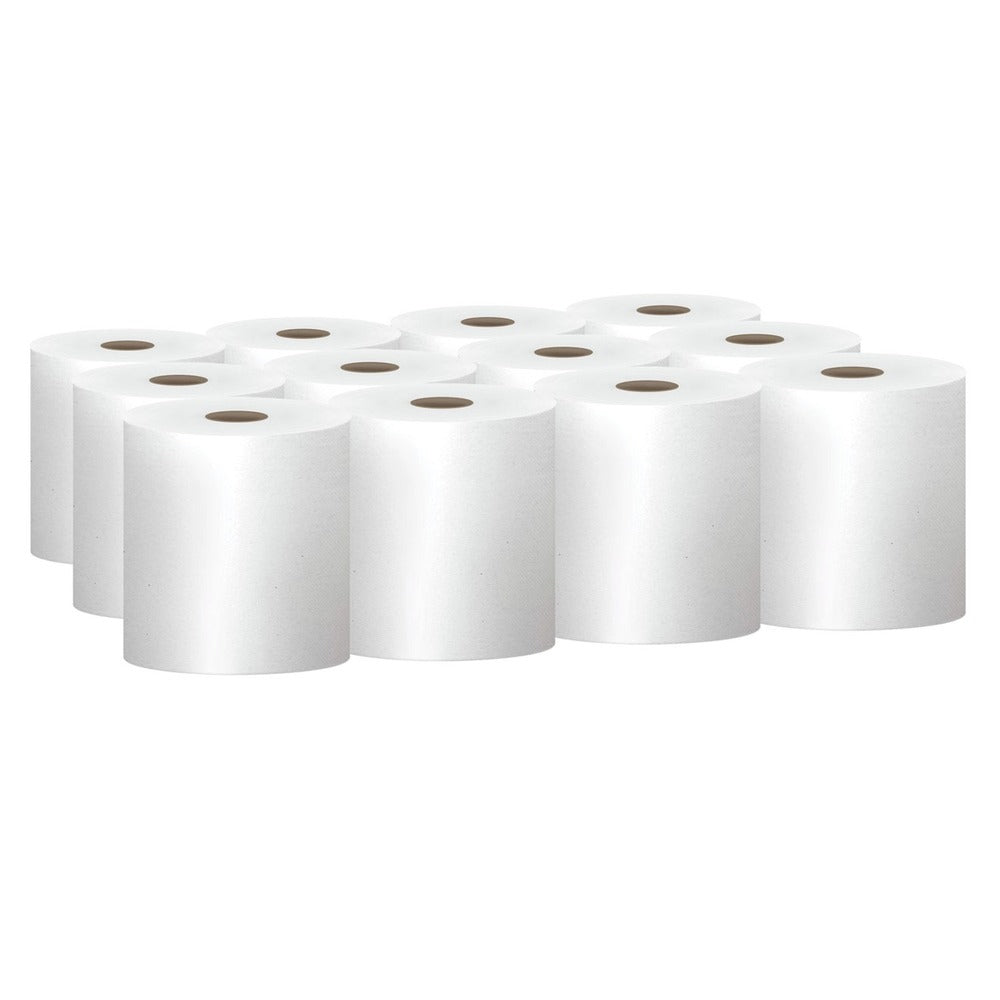 Scott 01052 8 in. x 800 ft. 1.5 in. Core 1-Ply Essential 100% Recycled Fiber Hard Roll Towel - White (12 Rolls/Carton)