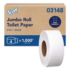 Scott 3.55 in. x 1000 ft. 2-Ply Essential JRT Jumbo Roll Septic Safe Tissue - White (4 Rolls/Carton)