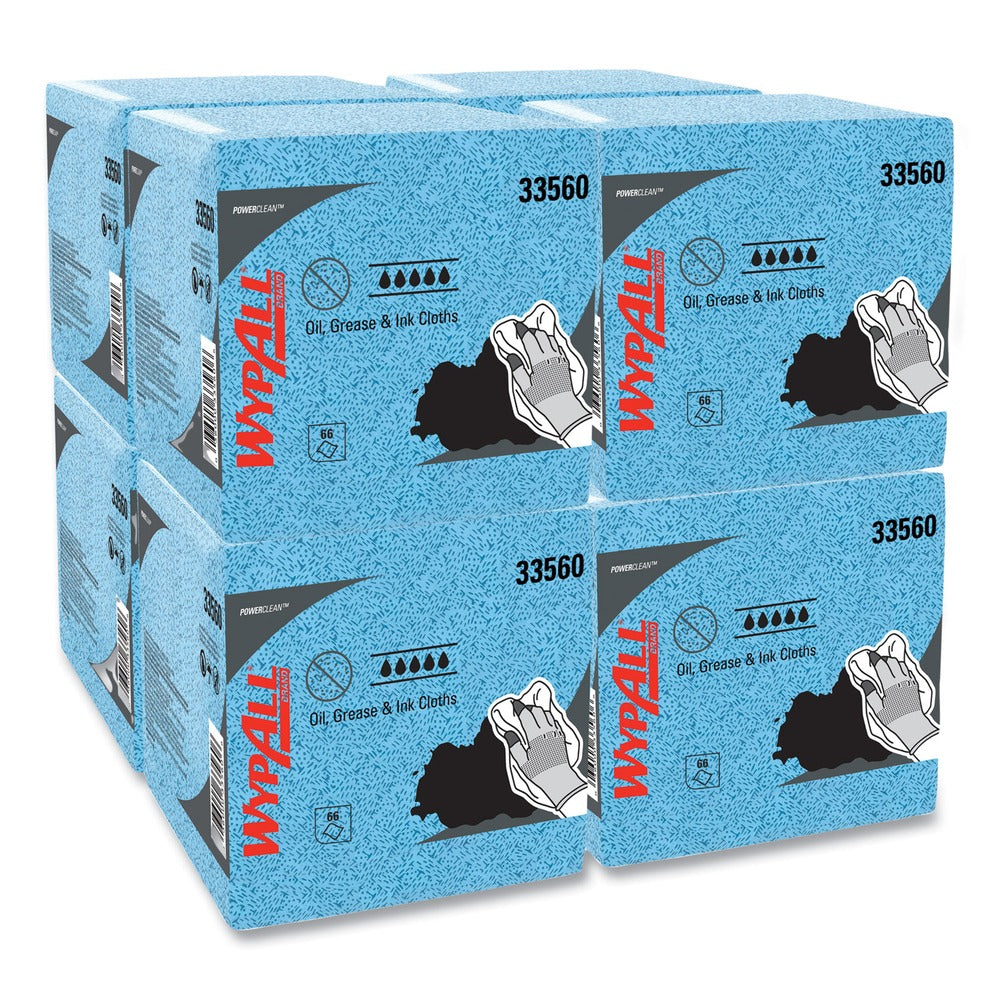 WypAll 12.5 in. x 12 in. 1/4 Fold Grease and Ink Cloths Power Clean Oil - Blue (66/Box, 8 Boxes/Carton)