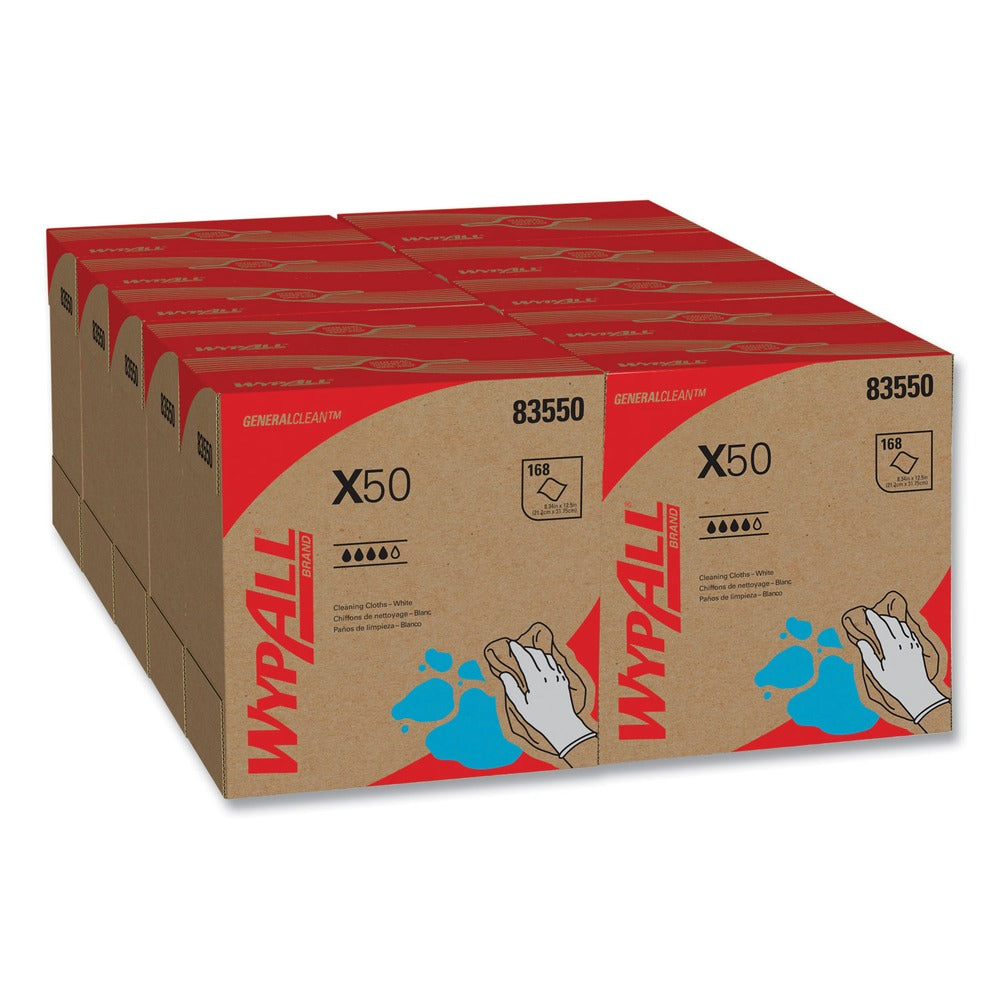 WypAll X50 9-1/10 in. x 12-1/2 in. Cloth Pop-Up Box - White (176/Box 10 Boxes/Carton)
