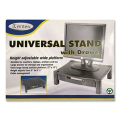 Kantek 17 in. x 13-1/4 in. x 3 in. to 6-1/2 in.Height-Adjustable Stand with Drawer - Black