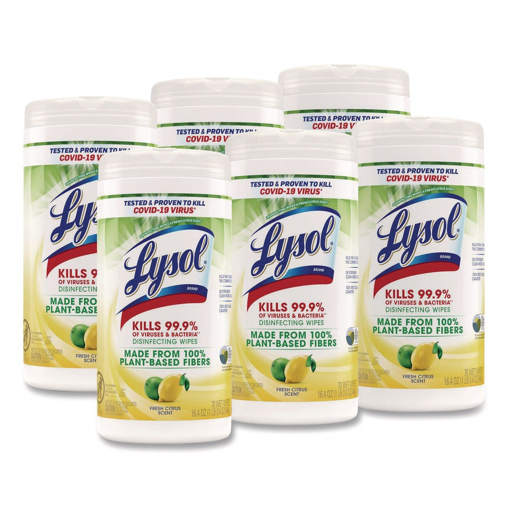 LYSOL Brand 1-Ply 7 in. x 7.25 in. Disinfecting Wipes II - Fresh Citrus Scent, White (6/Carton)
