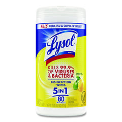 LYSOL Brand 7 in. x 7.25 in. 1-Ply Disinfecting Wipes - Lemon and Lime Blossom, White (80 Wipes/Canister)