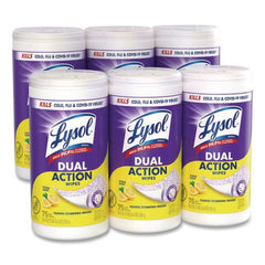 LYSOL Brand 7 in. x 7.5 in. 1-Ply Dual Action Disinfecting Wipes - Citrus, White/Purple (6 Canisters/Carton)