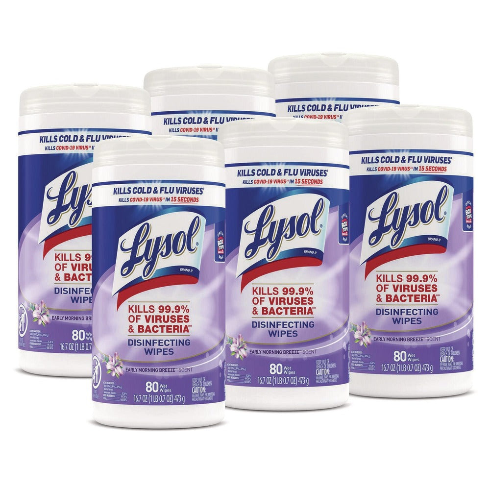 LYSOL Brand 7 in. x 7.25 in. 1-Ply Disinfecting Wipes - Early Morning Breeze, White (6 Canisters/Carton)
