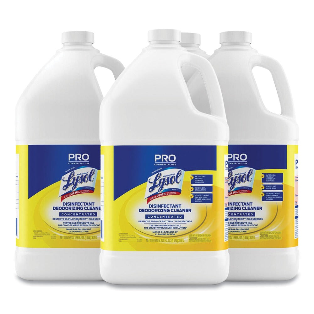 Professional LYSOL Brand 128 oz. Bottle Disinfectant Deodorizing Cleaner Concentrate - Lemon Scent (4/Carton)