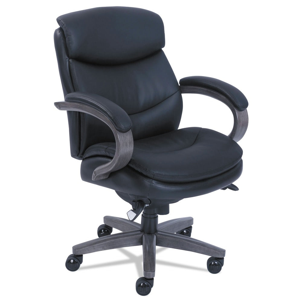 La-Z-Boy Woodbury Mid-Back Executive Chair, Supports Up To 300 Lb, 18.75-in To 21.75-in Seat Height, Black Seat/back, Weathered Gray Base