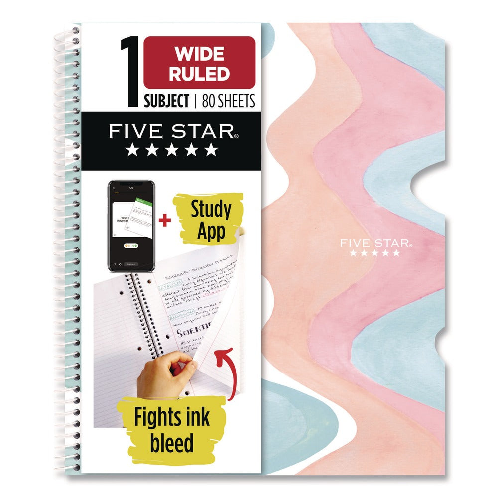 Five Star Brushy Moves Pastel Waves Design Notebook with Study App, 1-Subject, Wide/Legal Rule, Assorted Cover Color, (80)11 x 8.5 Sheets
