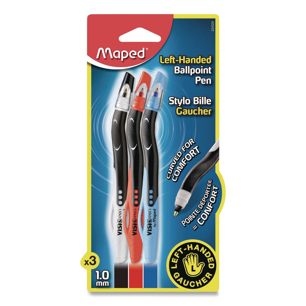 Maped Helix Visio Medium 1 millimeter Stick Left-Handed Ballpoint Pen - Assorted Ink/Barrel Colors (3/Pack)