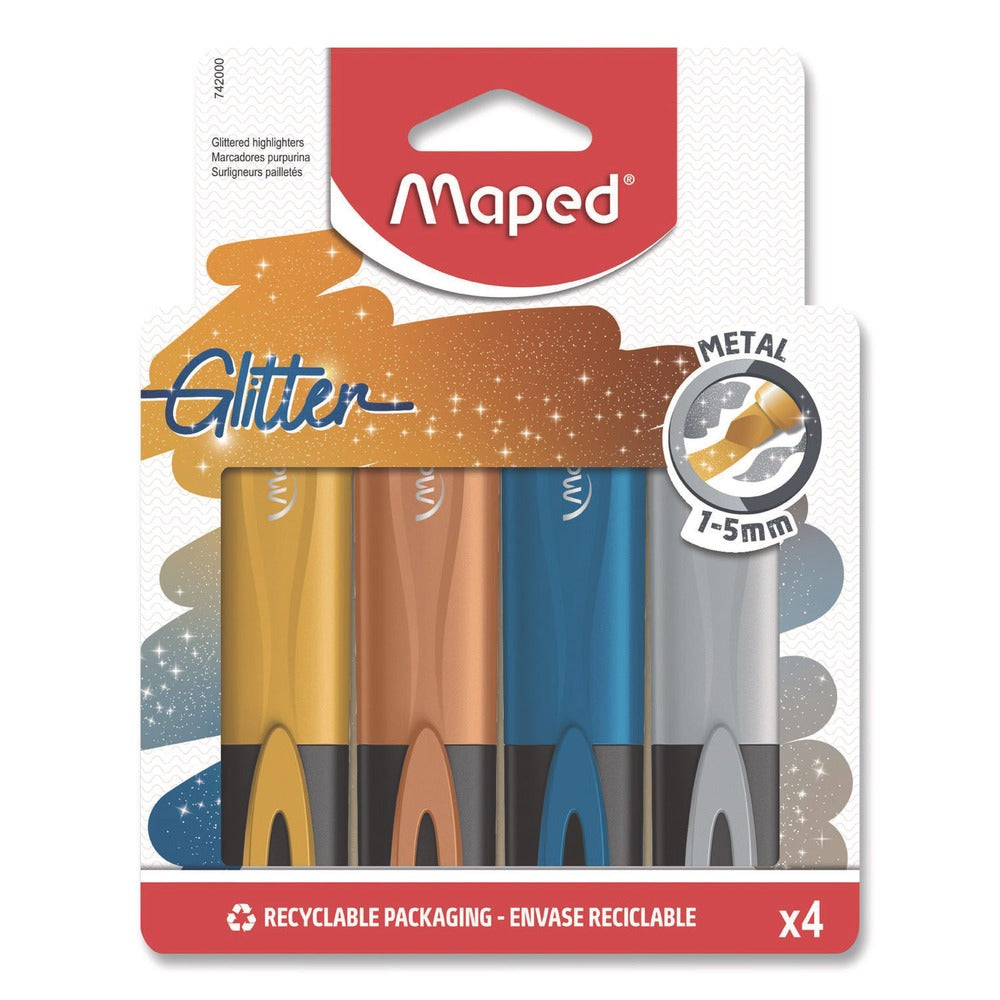 Maped Helix Fluo Peps Metallic Glitter Chisel Tip Highlighter - Assorted Ink/Assorted Barrel (4/Pack)