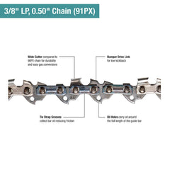 Makita 10 in. Low-Profile 3/8 in. x 0.50 in. Saw Chain
