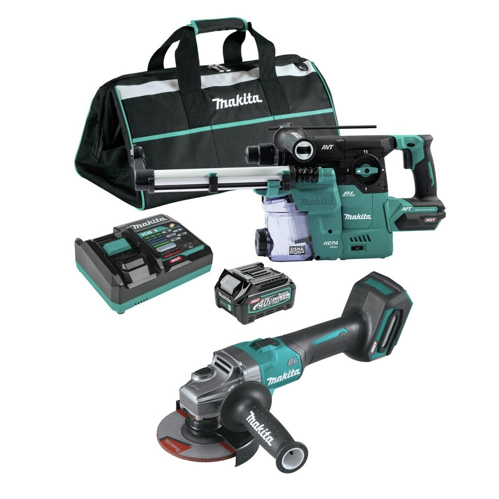 Makita 40V max XGT Brushless Lithium-Ion 1‑3/16 in. Cordless SDS‑Plus Rotary Hammer and 4‑1/2 in./5 in. Angle Grinder Kit Virtual Bundle (4 Ah)