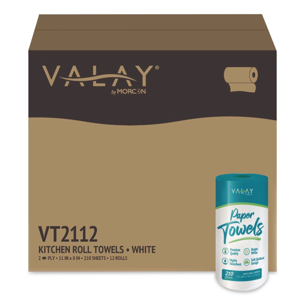 Morcon Paper 8 in. x 11 in. 2-Ply Kitchen Roll Towel - White (12 Rolls/Carton)