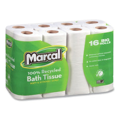 Marcal 2 Ply Septic Safe 4 in. x 4 in. 100% Recycled Bath Tissues - White (16/Pack)