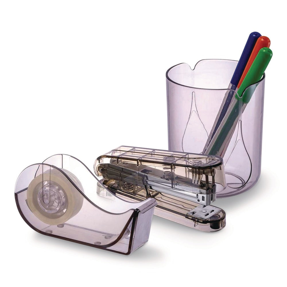 Officemate Three-Piece Desk Set Stapler Tape Dispenser with Tape Pencil Cup