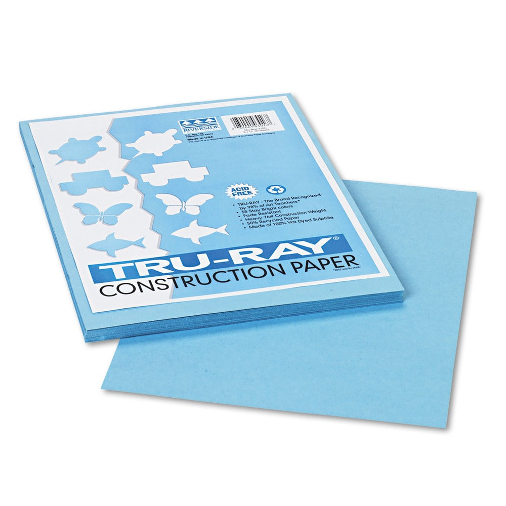 Pacon Tru-Ray 9 in. x 12 in. Construction Paper with 76 lb. Text Weight - Sky Blue (50/Pack)