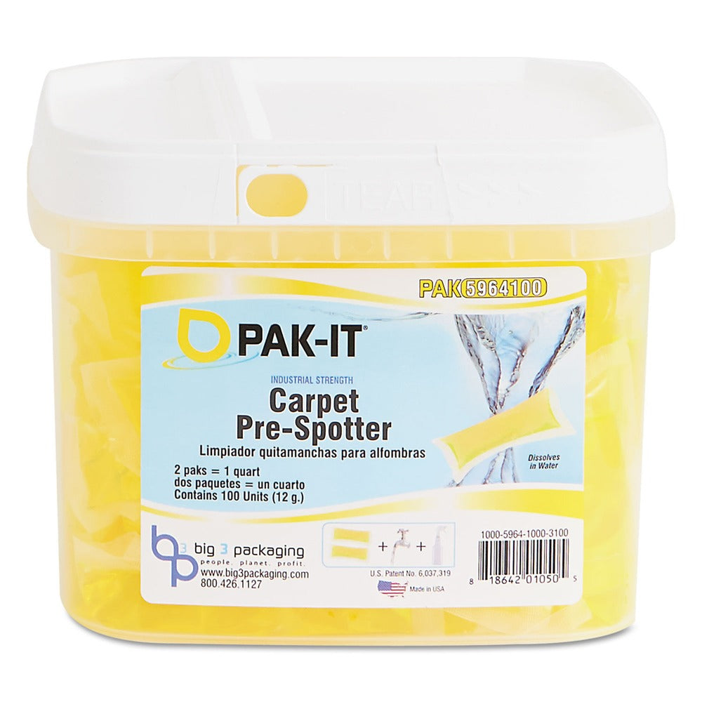 PAK-IT 100-Piece/Tub, 4 Tubs/Carton Citrus Carpet Pre-Spotter Packets