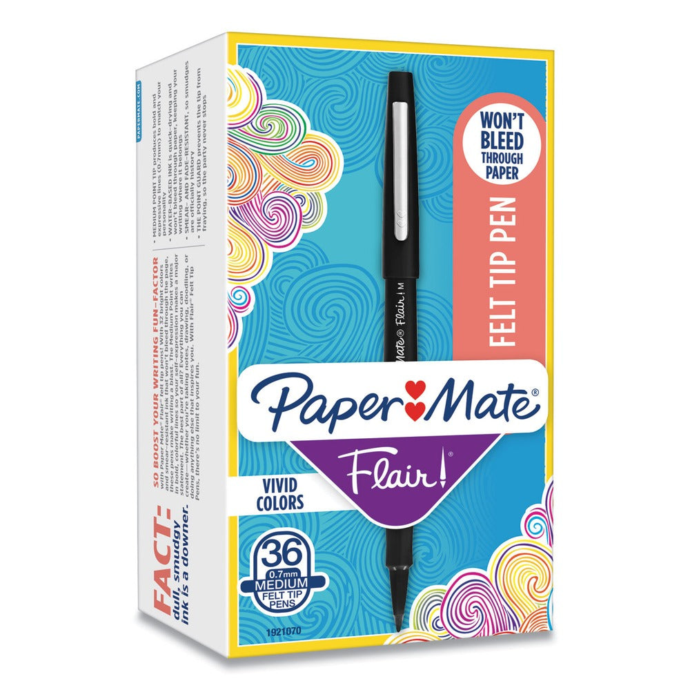 Paper Mate Point Guard Flair 0.7 mm Felt Tip Porous Point Pen - Medium, Black (36/Box)