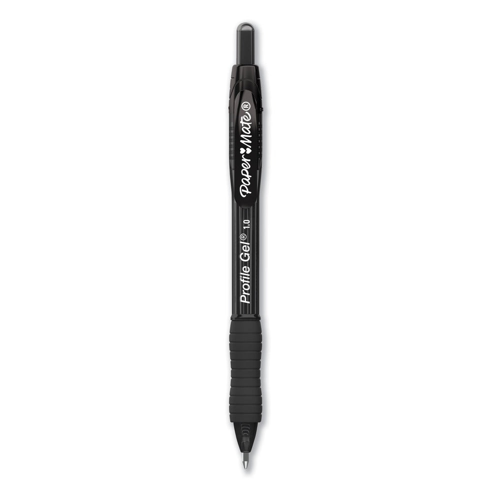 Paper Mate Profile 1 mm Retractable Gel Pen - Black Ink/Translucent Black Barrel/Bold (1-Dozen)
