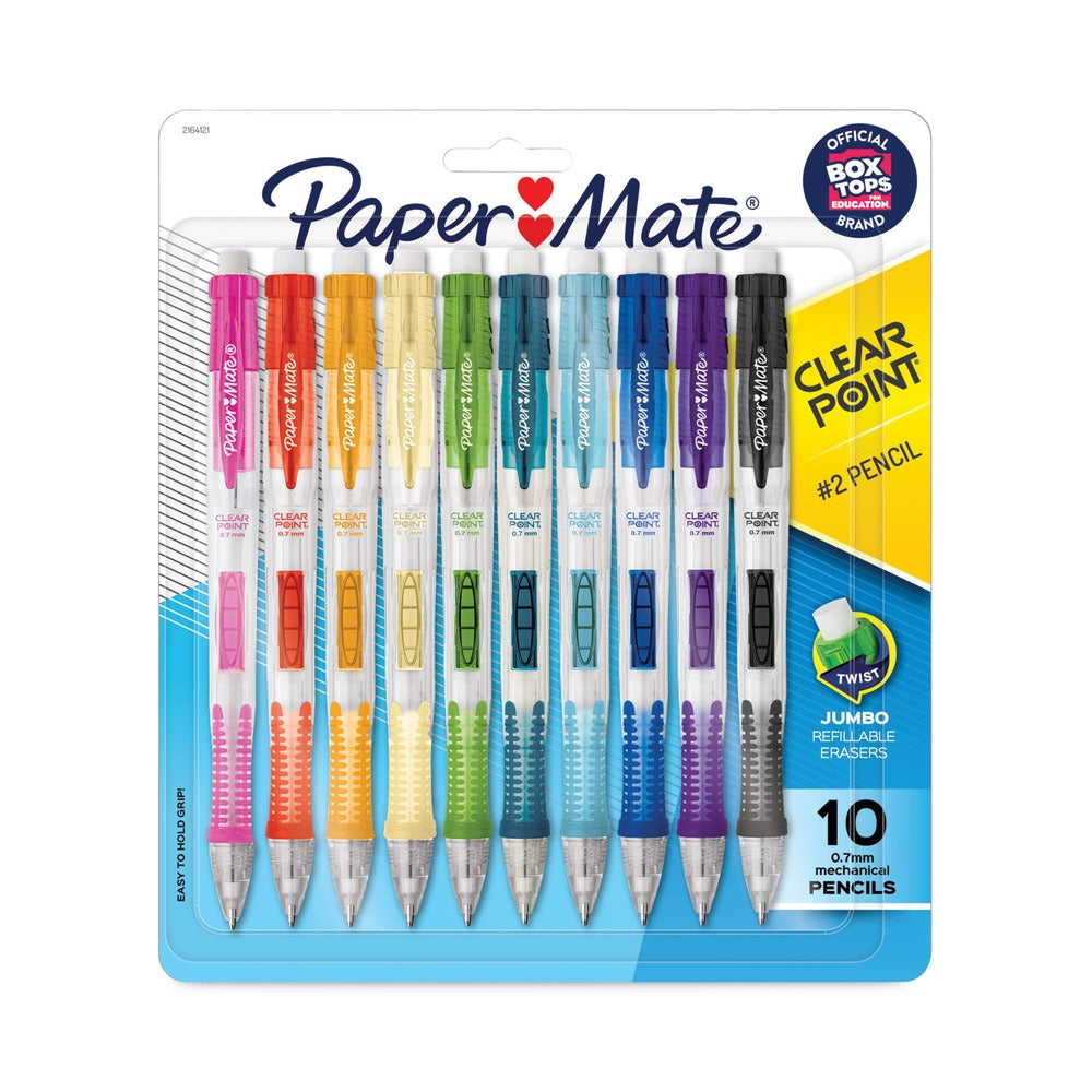 Paper Mate #2 0.7 mm HB Clear Point Mechanical Pencil Black Lead - Assorted Barrel Colors (10/Pack)
