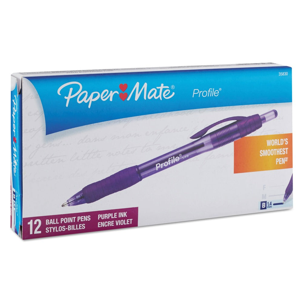 Paper Mate 1.4 mm Profile Bold Retractable Ballpoint Pen - Purple Ink/Translucent Purple Barrel (1-Dozen)