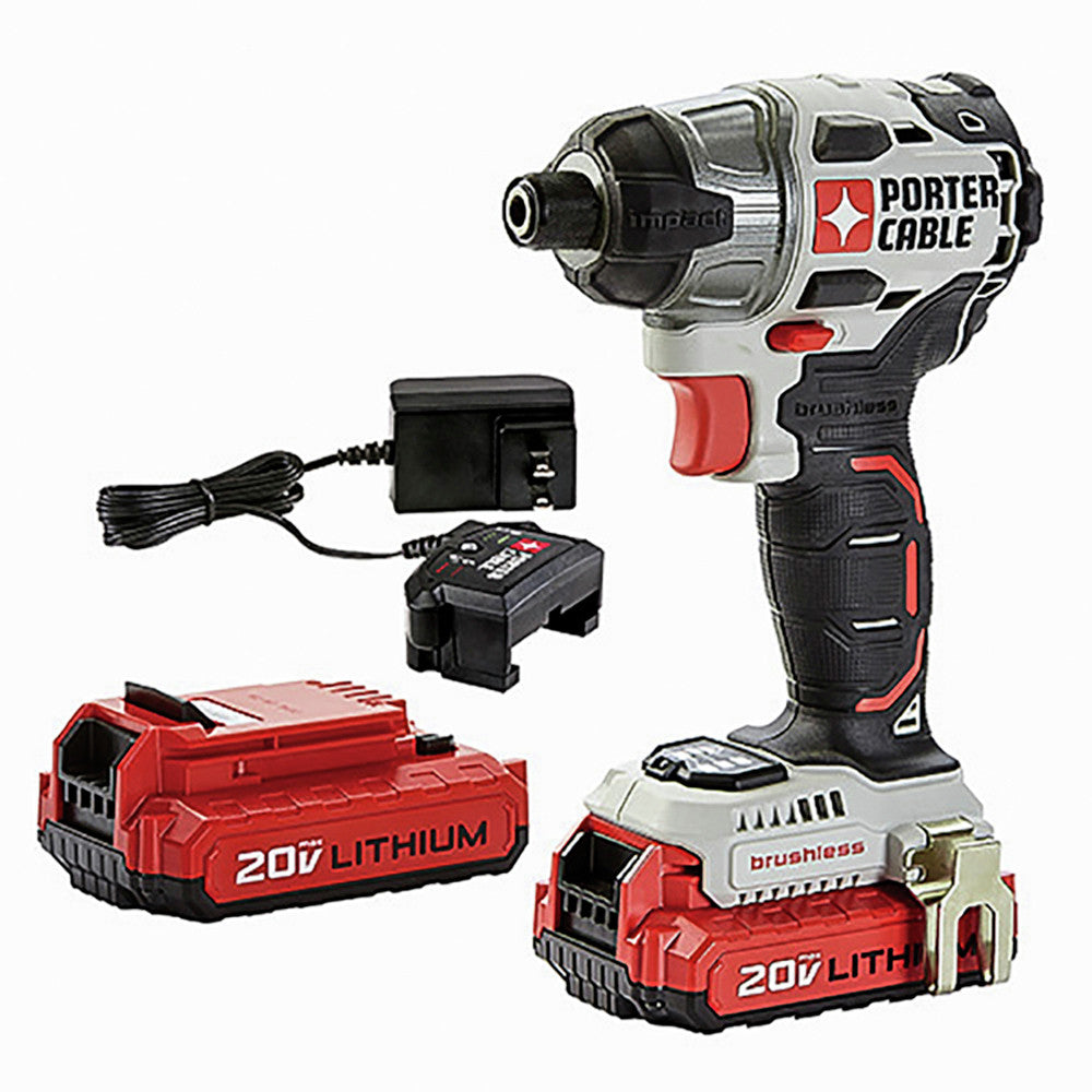 Porter-Cable 20V MAX Brushless Lithium-Ion 1/4 in. Cordless Impact Driver Kit with 2 Batteries (1.5 Ah)
