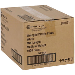 Pactiv Corp. Individually Wrapped Mediumweight Plastic Fieldware Cutlery Fork - White (1000/Carton)