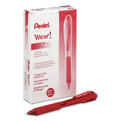 Pentel Medium 1 mm Retractable WOW! Ballpoint Pen - Red Ink, Translucent Red/Red Barrel (1-Dozen)
