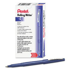 Pentel Rolling Writer Medium 0.8 millimeter Stick Rollerball Pen - Blue Ink/Barrel (1-Dozen)