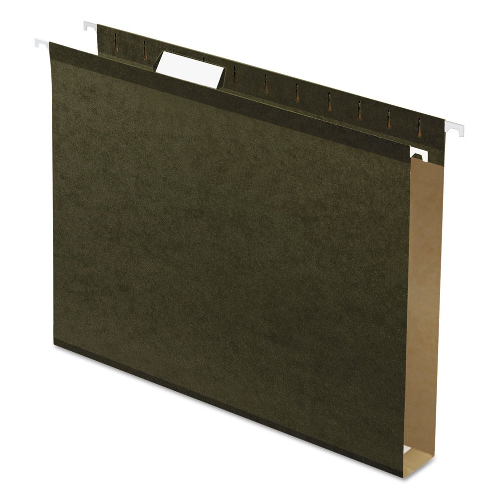 Pendaflex 1 in. Extra Capacity 1/5-Cut Tabs Reinforced Hanging Letter File Folders with Box Bottom - Green (25/Box)