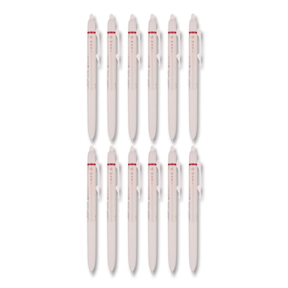 Pilot Frixion Waai Erasable Gel Pen, Retractable, Extra Fine 0.5 mm, Cherry Ink, Beige/Cherry Barrel, Dozen