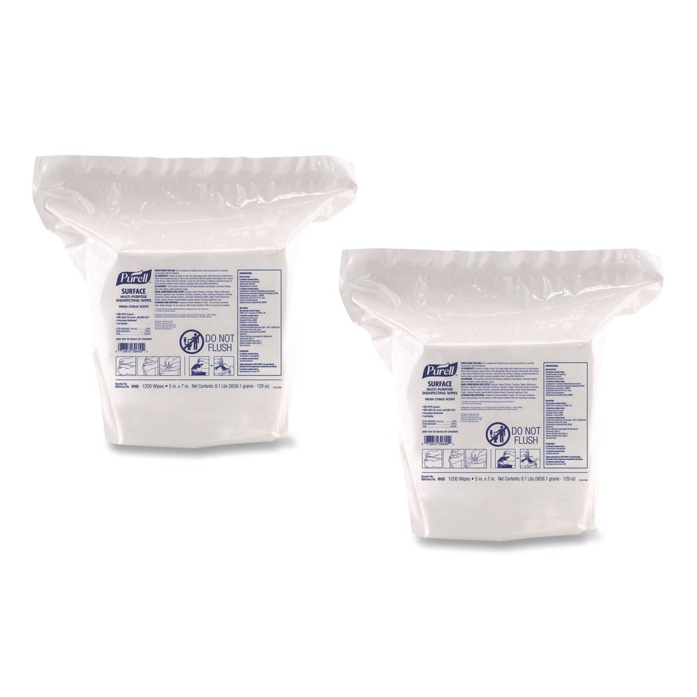 PURELL Surface Multi-Purpose Disinfecting Wipes, 1-Ply, 5 x 7, Fresh Citrus, White, 2/Carton