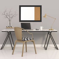Quartet 23 x 17 Home Decor Magnetic Combo Dry Erase Board with Cork Board on Side - Tan/White Surface/Black Wood Frame