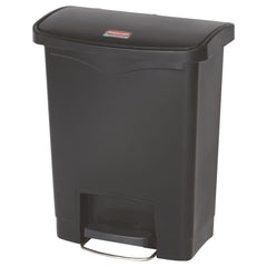 Rubbermaid Commercial Streamline 8-Gallon Front Step Style Resin Step-On Container - Black