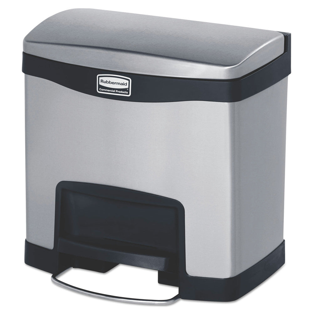Rubbermaid Commercial Slim Jim 4-Gallon Front Step Style Stainless Steel Step-On Container - Black