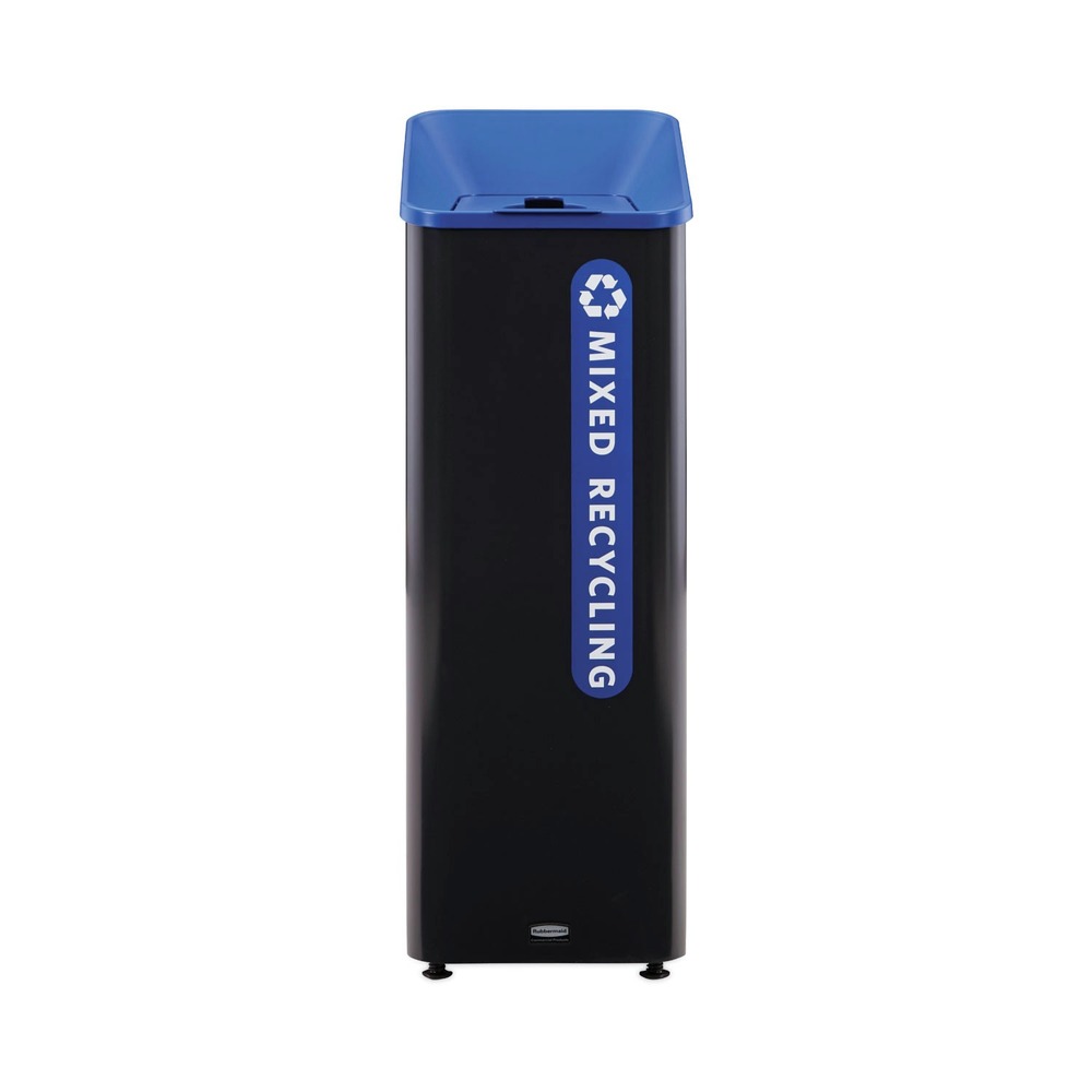 Rubbermaid Commercial Sustain 15 gal Metal/Plastic Decorative Refuse with Recycling Lid - Black/Blue
