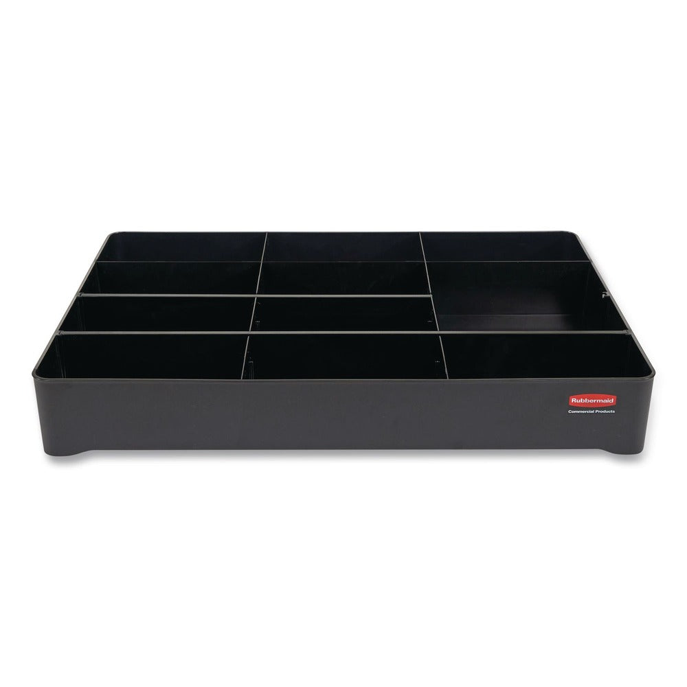 Rubbermaid Commercial 18.75 in. x 3.62 in. 11-Section Amenity Organizer for all Rubbermaid Commercial Full-Size and Compact Housekeeping Carts - Black