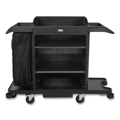 Rubbermaid Commercial 24.4 in. x 62.4 in. x 49 in. Full-Size 3-Shelf Housekeeping Cart - Black
