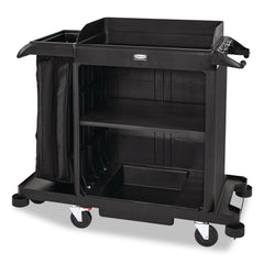 Rubbermaid Commercial 23 in. x 53.12 in. x 19.1 in. 3-Shelf Compact Plastic Housekeeping Cart - Black