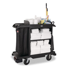 Rubbermaid Commercial 23 in. x 53.12 in. x 19.1 in. 3-Shelf Compact Plastic Housekeeping Cart - Black