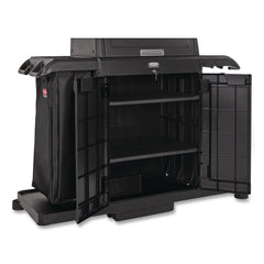 Rubbermaid Commercial 24.4 in. x 62.4 in. x 56.9 in. 4-Shelf Housekeeping Cart with Hood and Doors - Black