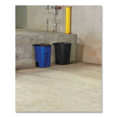 Rubbermaid Commercial Brute 50 Gallon Square Plastic Rollout Container - Blue