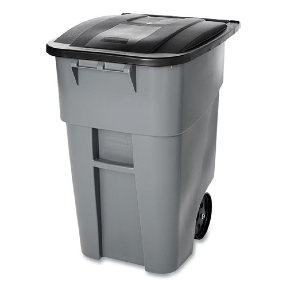 Rubbermaid Commercial Brute 50 Gallon Square Molded Plastic Rollout Container - Gray