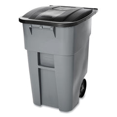 Rubbermaid Commercial Brute 50 Gallon Square Molded Plastic Rollout Container - Gray